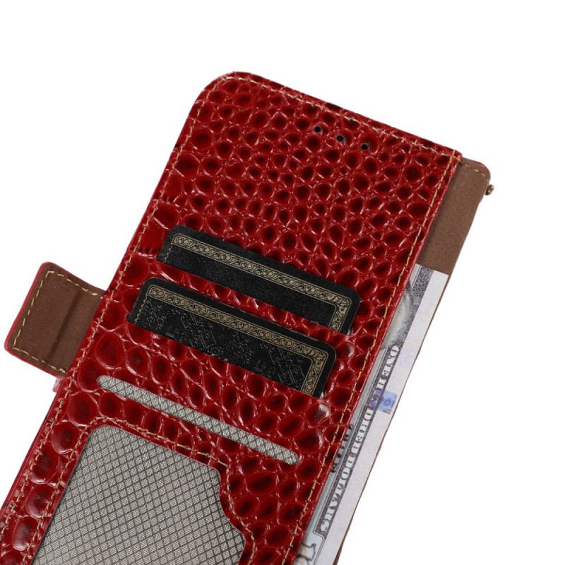 Capa Flip Para OnePlus Nord 2T 5G Couro Genuíno Estilo Crocodilo Rfid