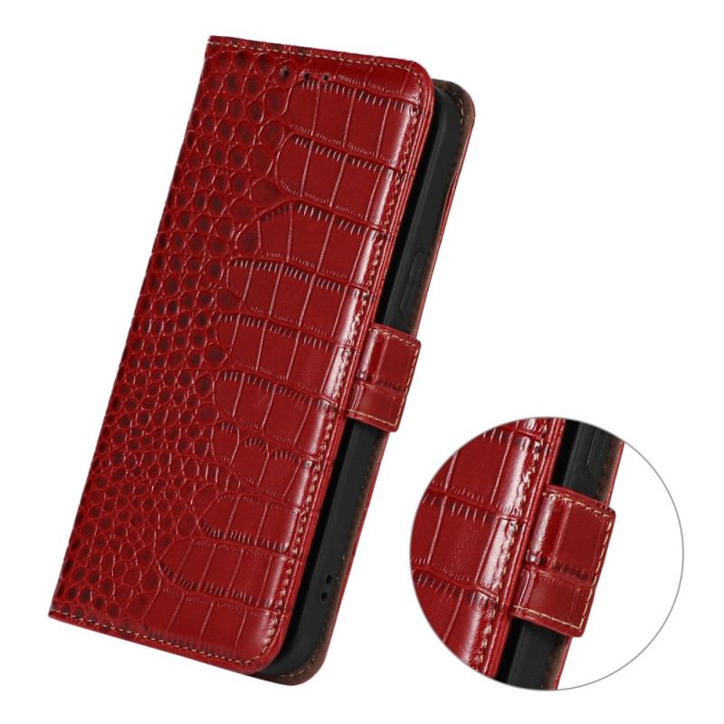 Capa Flip Para OnePlus Nord 2T 5G Couro Genuíno Estilo Crocodilo Rfid