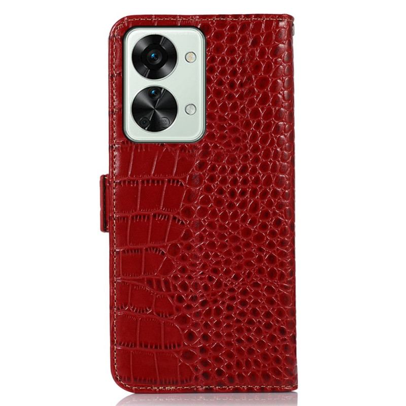 Capa Flip Para OnePlus Nord 2T 5G Couro Genuíno Estilo Crocodilo Rfid