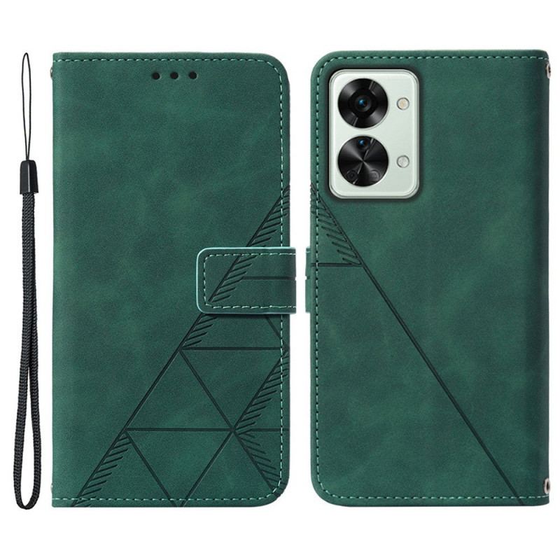 Capa Flip Para OnePlus Nord 2T 5G Triângulos Com Cordão