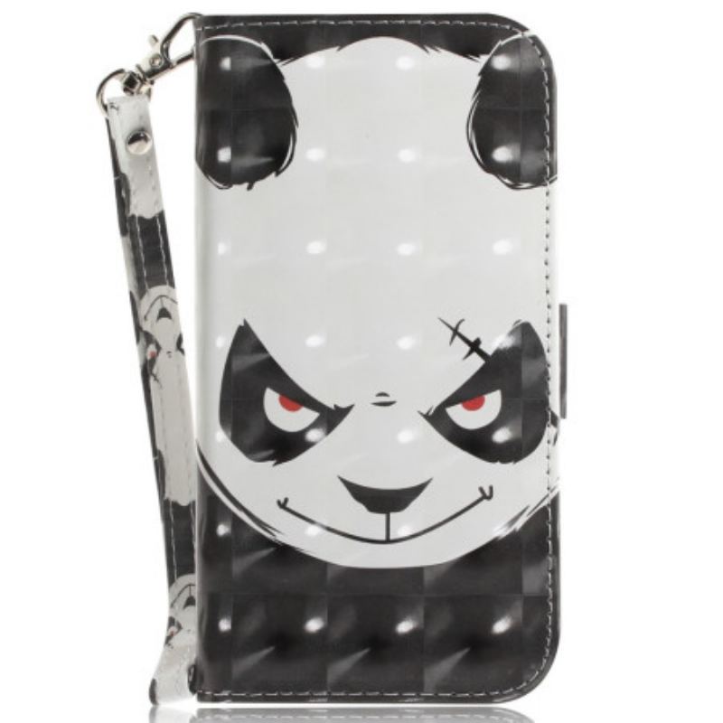 Capa Folio Para OnePlus Nord 2T 5G De Cordão Panda Irritado Com Cordão