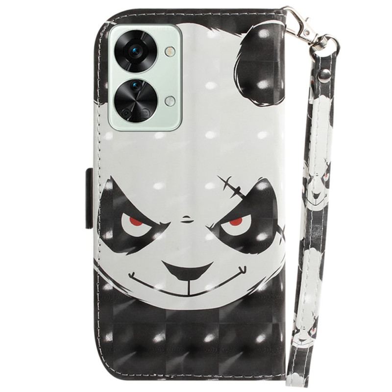 Capa Folio Para OnePlus Nord 2T 5G De Cordão Panda Irritado Com Cordão