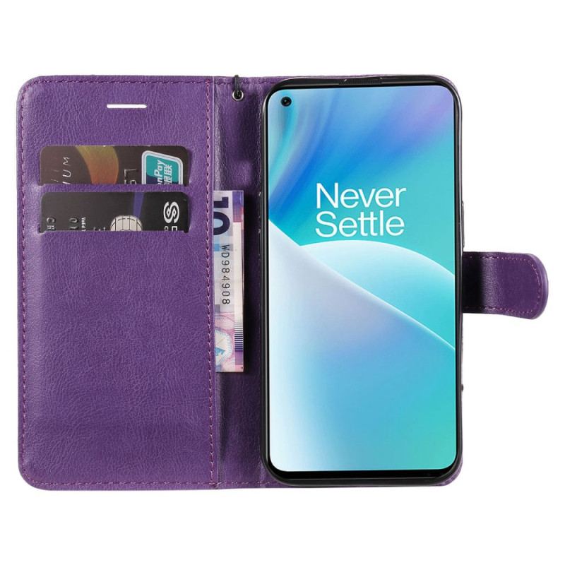 Capa Folio Para OnePlus Nord 2T 5G De Cordão Titular De Cartão Com Alça De Couro Falso