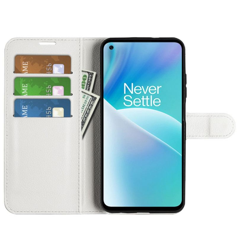 Capa Folio Para OnePlus Nord 2T 5G Couro Sintético De Lichia Clássico