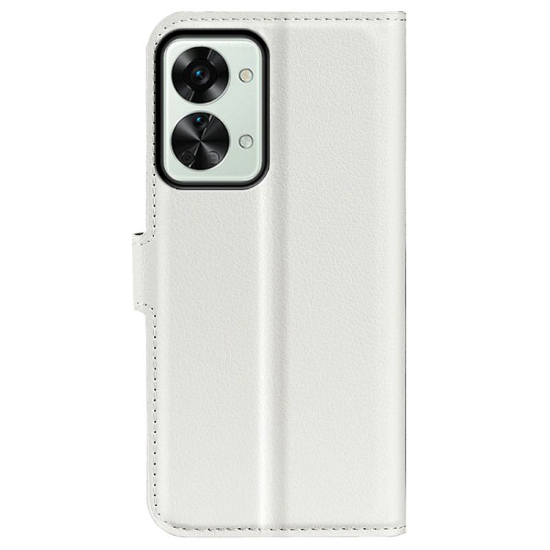 Capa Folio Para OnePlus Nord 2T 5G Couro Sintético De Lichia Clássico