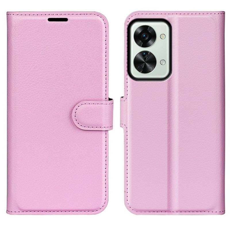 Capa Folio Para OnePlus Nord 2T 5G Couro Sintético De Lichia Clássico