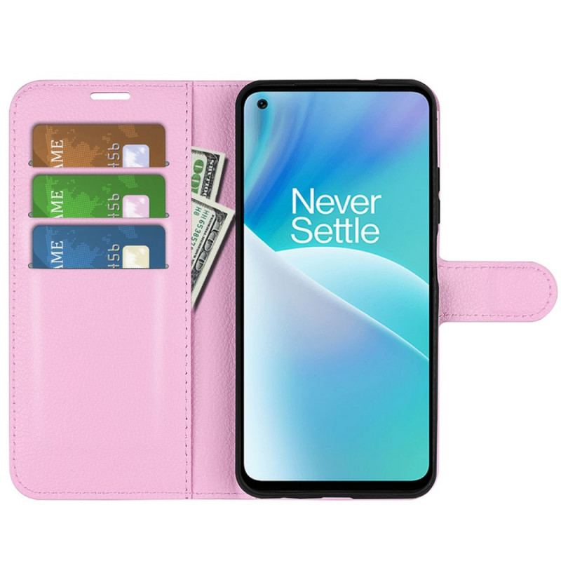 Capa Folio Para OnePlus Nord 2T 5G Couro Sintético De Lichia Clássico