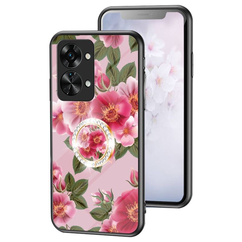 Capa Para OnePlus Nord 2T 5G Flores De Vidro Temperado Anel De Diamantes