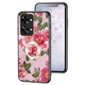 Capa Para OnePlus Nord 2T 5G Flores De Vidro Temperado Anel De Diamantes