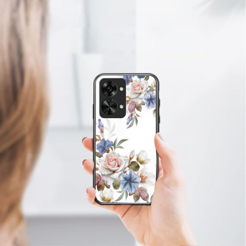 Capa Para OnePlus Nord 2T 5G Flores De Vidro Temperado Anel De Diamantes