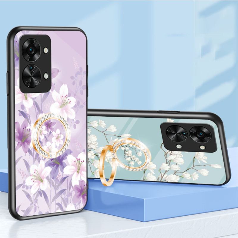 Capa Para OnePlus Nord 2T 5G Flores De Vidro Temperado Anel De Diamantes