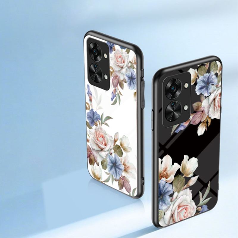 Capa Para OnePlus Nord 2T 5G Flores De Vidro Temperado Anel De Diamantes