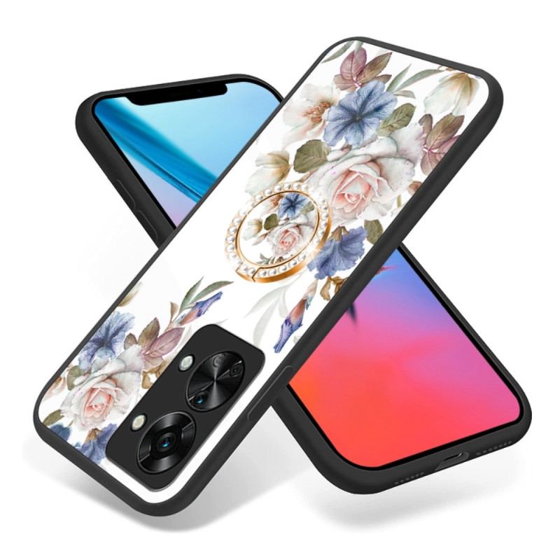 Capa Para OnePlus Nord 2T 5G Flores De Vidro Temperado Anel De Diamantes