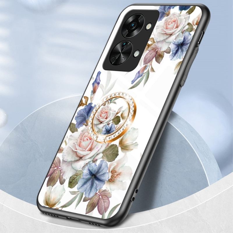 Capa Para OnePlus Nord 2T 5G Flores De Vidro Temperado Anel De Diamantes