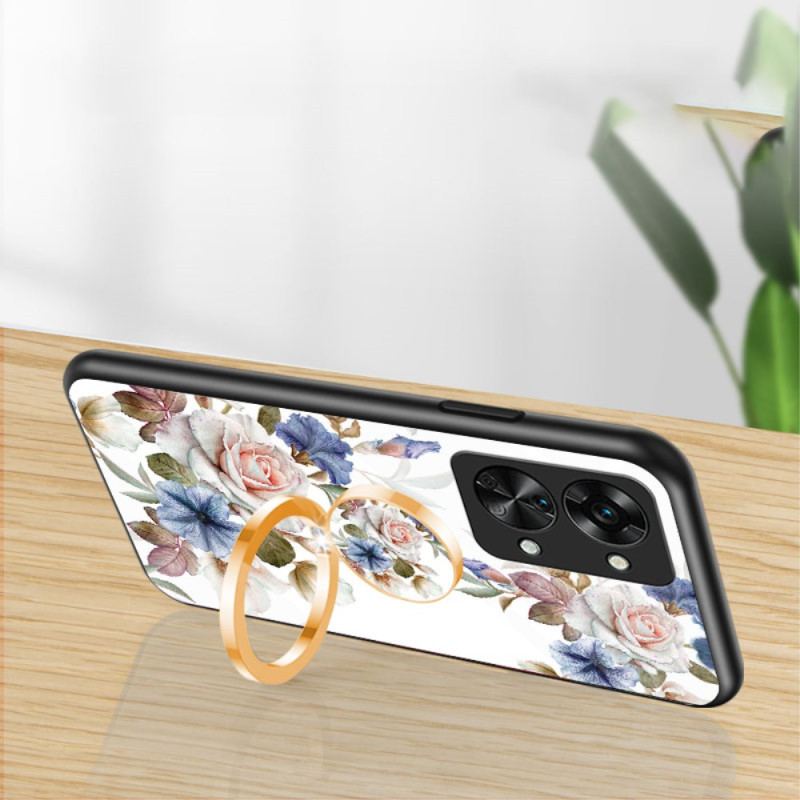 Capa Para OnePlus Nord 2T 5G Flores De Vidro Temperado Anel De Diamantes