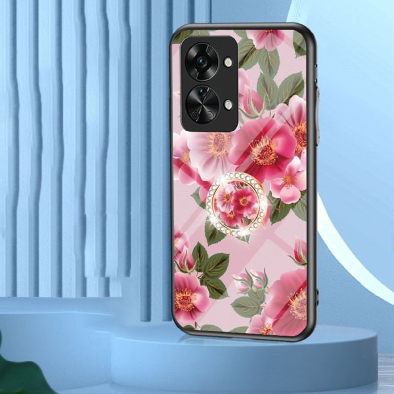 Capa Para OnePlus Nord 2T 5G Flores De Vidro Temperado Anel De Diamantes