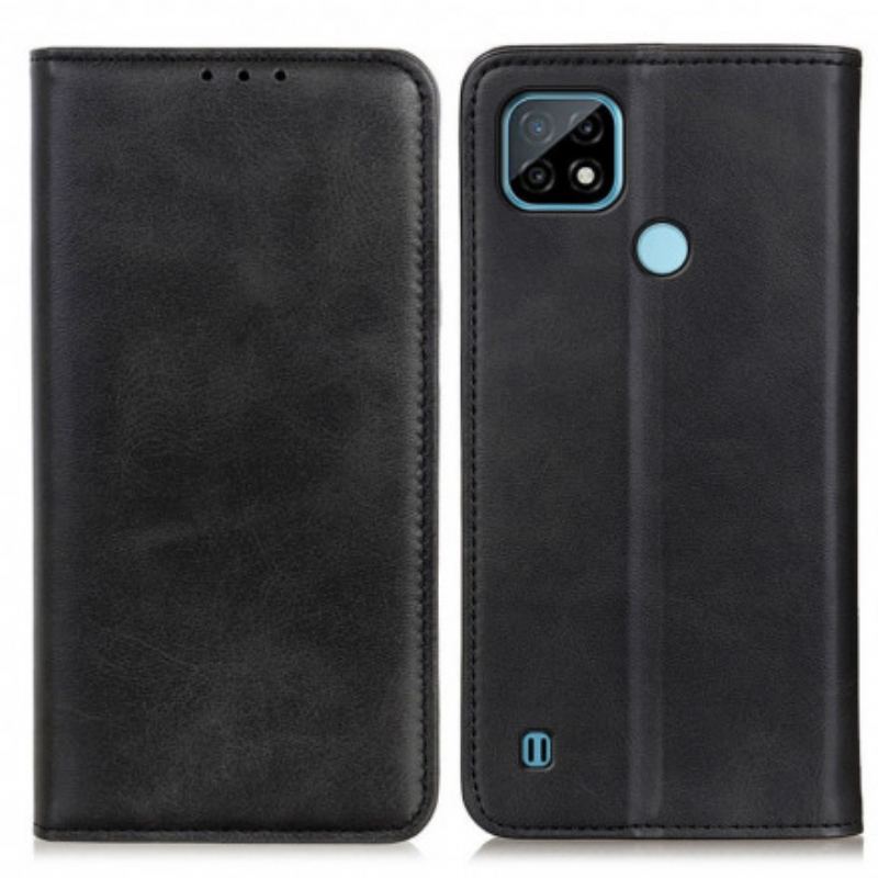 Capa De Celular Para Realme C21 Flip Couro Rachado Fosco