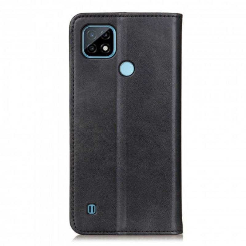 Capa De Celular Para Realme C21 Flip Couro Rachado Fosco