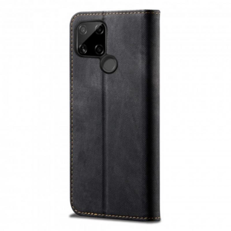 Capa De Celular Para Realme C21 Flip Textura De Jeans De Couro Sintético