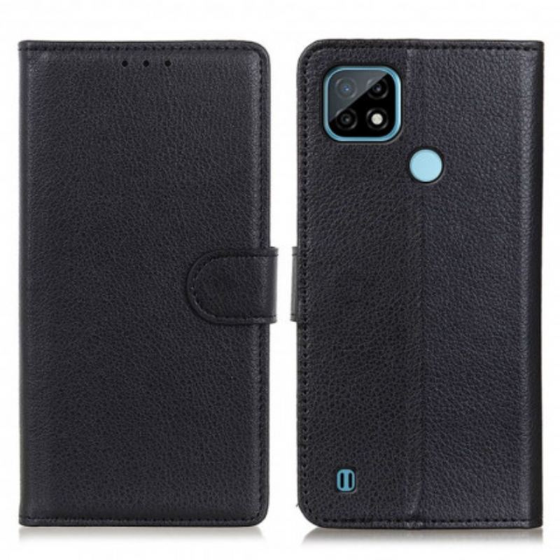 Capa Flip Para Realme C21 Couro Falso Tradicional