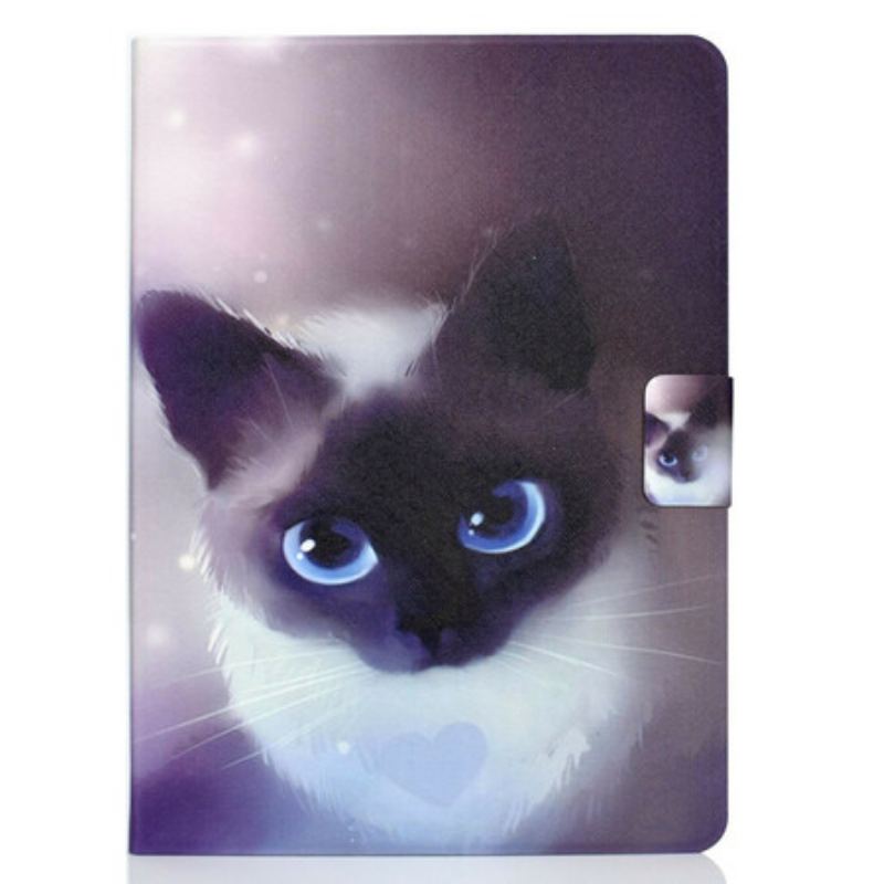 Capa Em Pele Para iPad Pro 11" (2021) Gato De Olhos Azuis