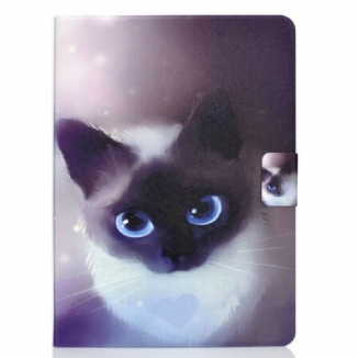 Capa Em Pele Para iPad Pro 11" (2021) Gato De Olhos Azuis