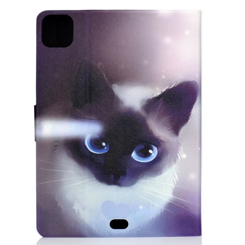 Capa Em Pele Para iPad Pro 11" (2021) Gato De Olhos Azuis