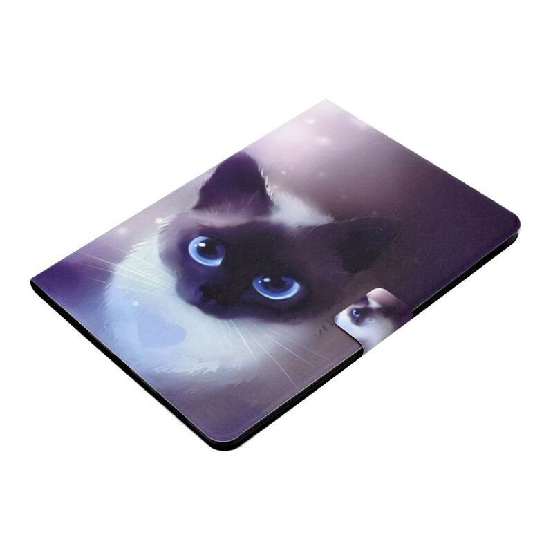 Capa Em Pele Para iPad Pro 11" (2021) Gato De Olhos Azuis