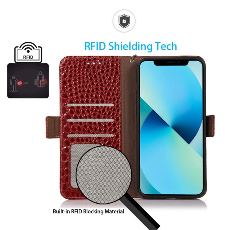 Capa De Couro Para OnePlus Nord CE 2 Lite 5G Couro Genuíno Estilo Crocodilo Rfid