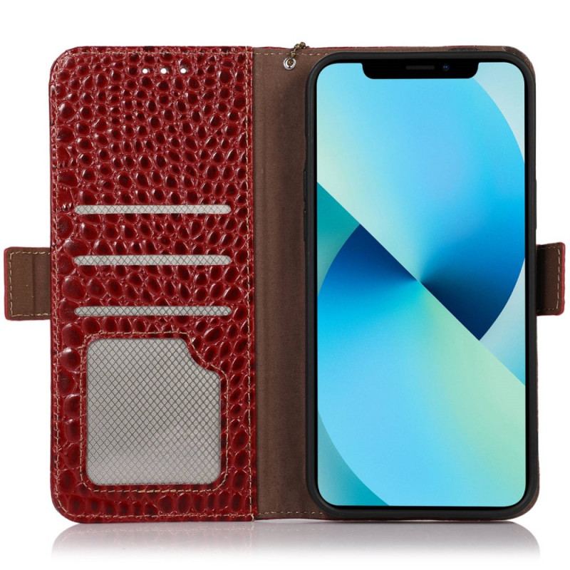 Capa De Couro Para OnePlus Nord CE 2 Lite 5G Couro Genuíno Estilo Crocodilo Rfid