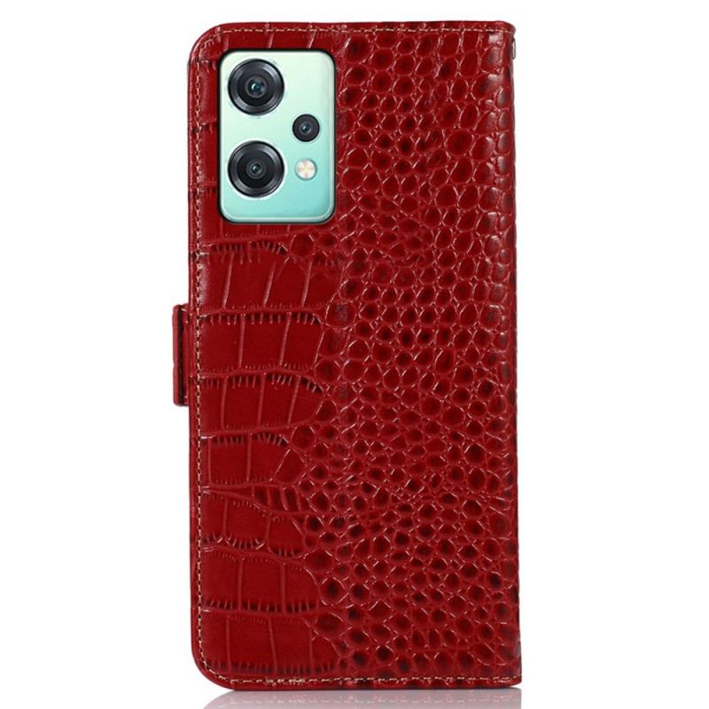 Capa De Couro Para OnePlus Nord CE 2 Lite 5G Couro Genuíno Estilo Crocodilo Rfid