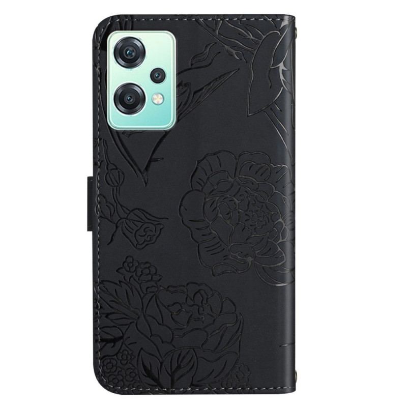 Capa Flip Para OnePlus Nord CE 2 Lite 5G Borboletas E Alça De Ombro