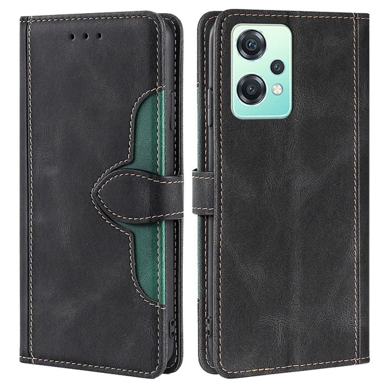 Capa Flip Para OnePlus Nord CE 2 Lite 5G Couro Sintético Estiloso Em Dois Tons