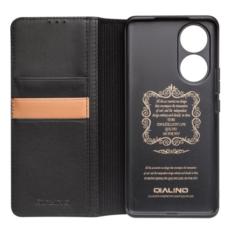 Capa De Celular Para Honor 50 Flip Couro Genuíno Qialino