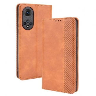 Capa De Celular Para Honor 50 Flip Efeito Couro Vintage Estilizado