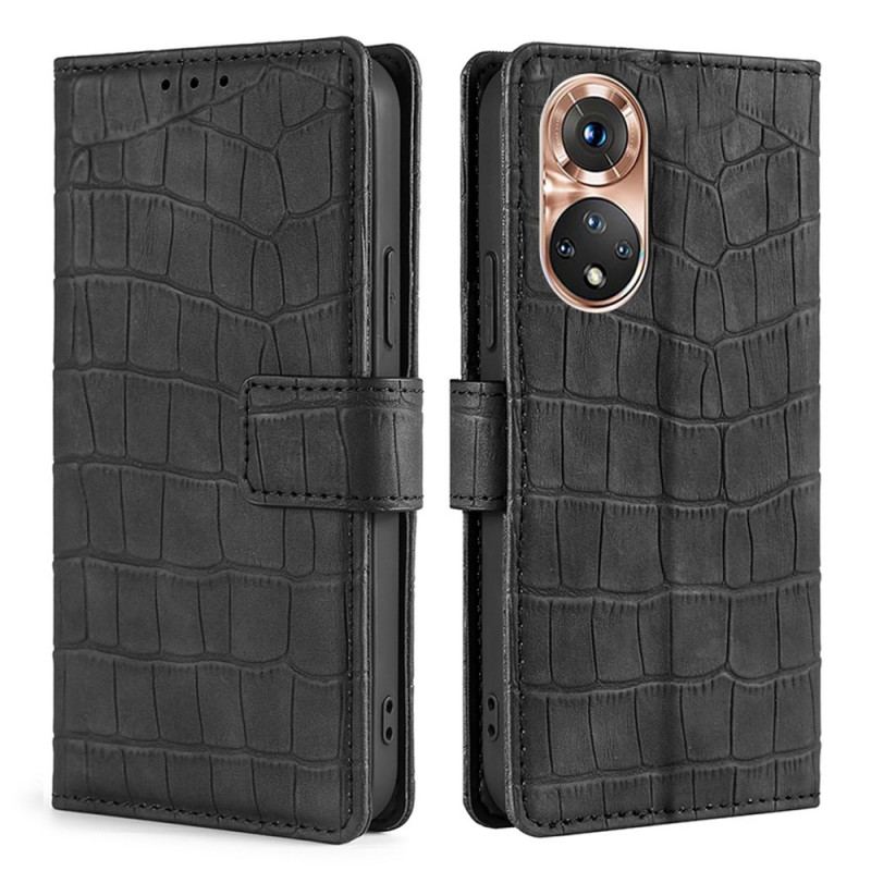 Capa Flip Para Honor 50 Crocodilo Com Toque De Pele