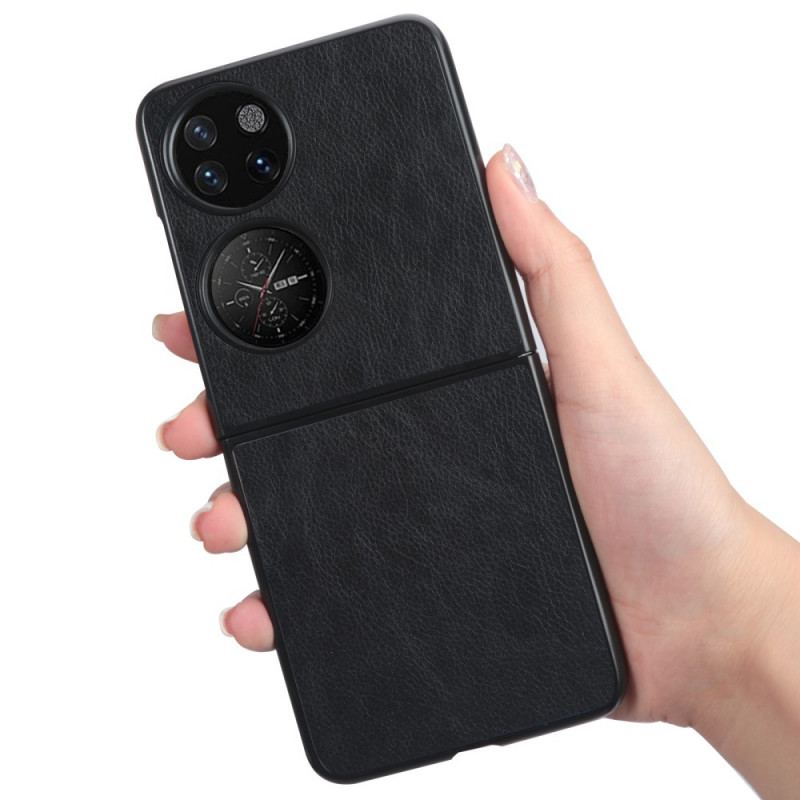 Capa De Celular Para Huawei P50 Pocket Couro Sintético De Lichia