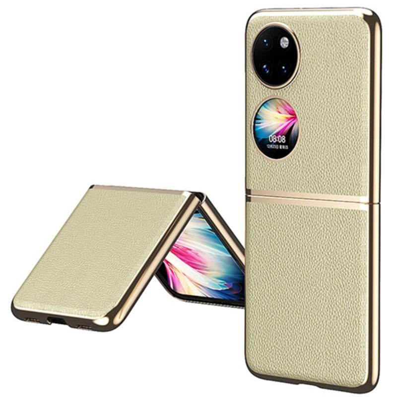 Capa Para Huawei P50 Pocket Bordas Estilo Metal De Couro Falso