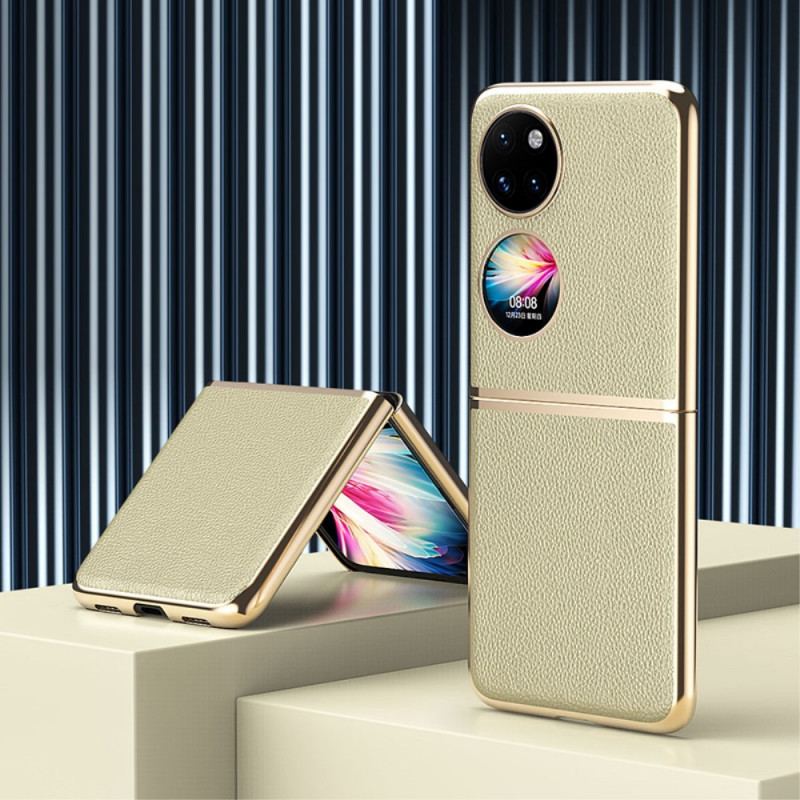 Capa Para Huawei P50 Pocket Bordas Estilo Metal De Couro Falso