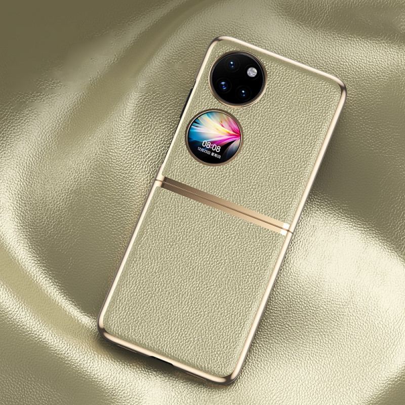 Capa Para Huawei P50 Pocket Bordas Estilo Metal De Couro Falso