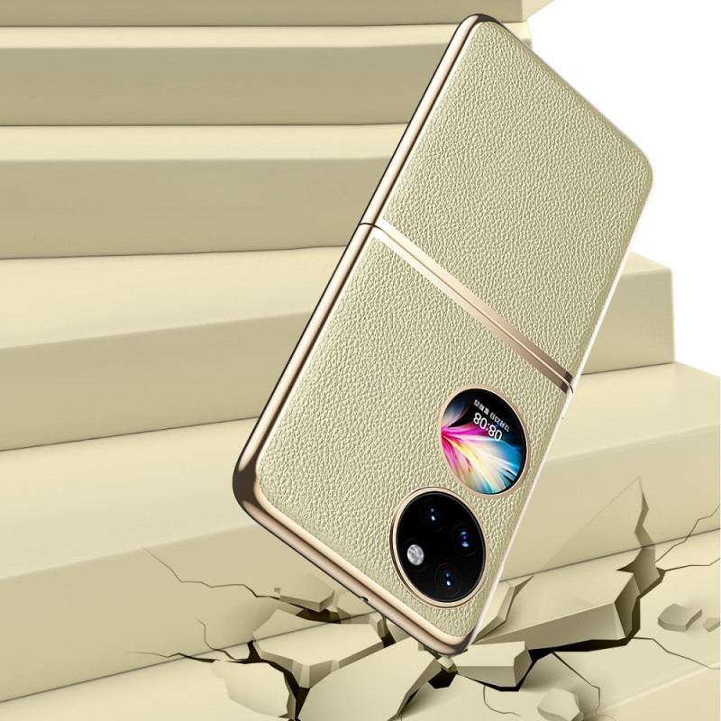 Capa Para Huawei P50 Pocket Bordas Estilo Metal De Couro Falso