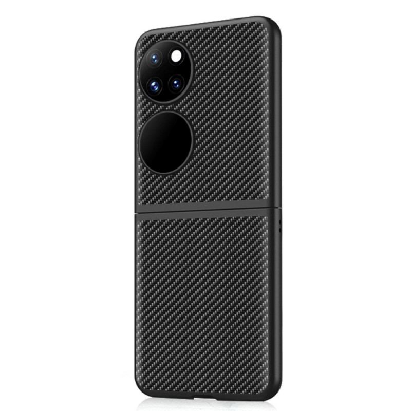 Capa Para Huawei P50 Pocket Couro Genuíno E Fibra De Carbono