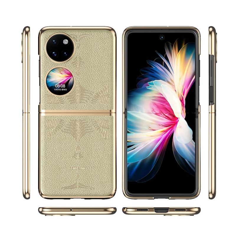 Capa Para Huawei P50 Pocket Couro Sintético Floral Retrô