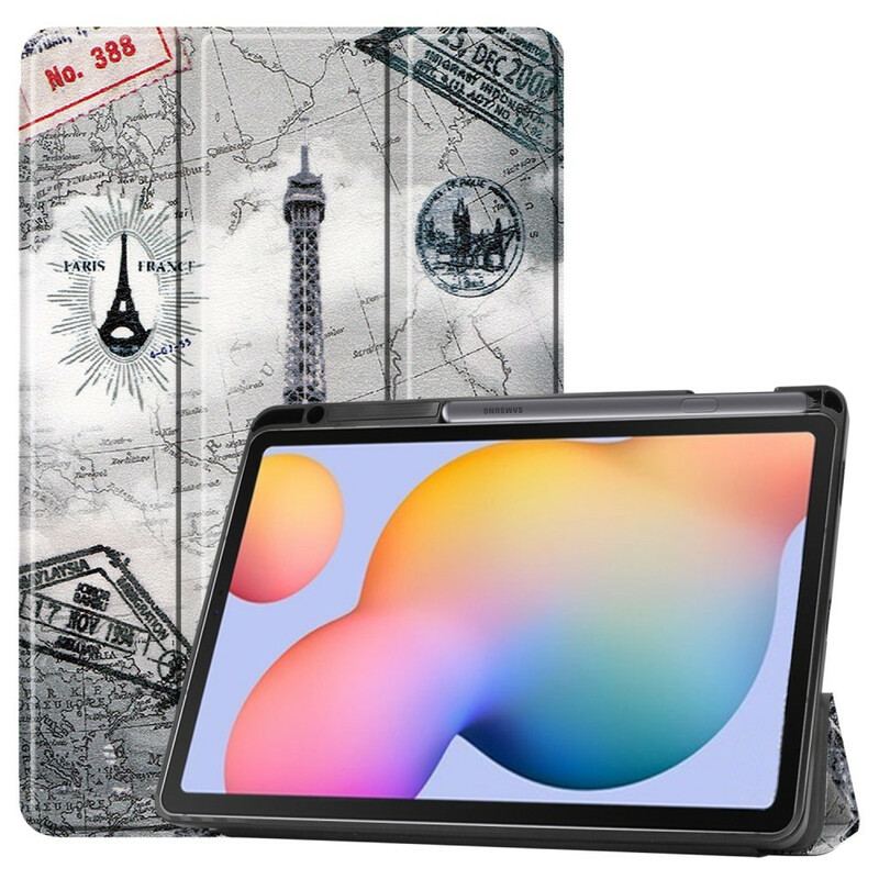 Capa De Celular Para Samsung Galaxy Tab S6 Lite Porta-caneta Retrô Torre Eiffel