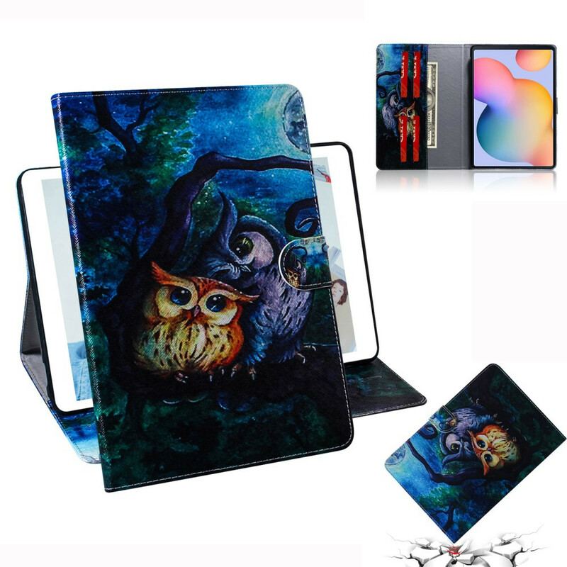 Capa Flip Para Samsung Galaxy Tab S6 Lite Corujas Pintando