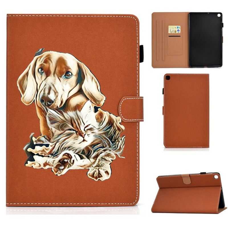 Capa Folio Para Samsung Galaxy Tab S6 Lite Cão E Gato