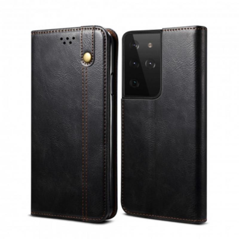 Capa De Celular Para Samsung Galaxy S21 Ultra 5G Flip Couro Sintético Encerado