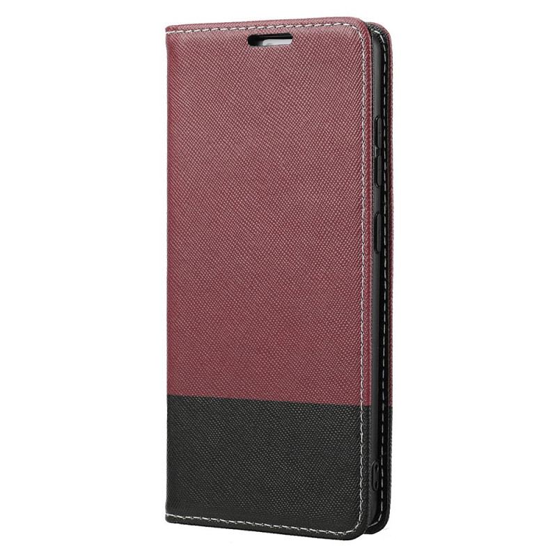 Capa De Celular Para Samsung Galaxy S21 Ultra 5G Flip Couro Sintético Texturizado Em Dois Tons