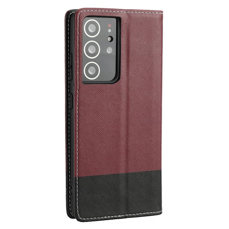 Capa De Celular Para Samsung Galaxy S21 Ultra 5G Flip Couro Sintético Texturizado Em Dois Tons