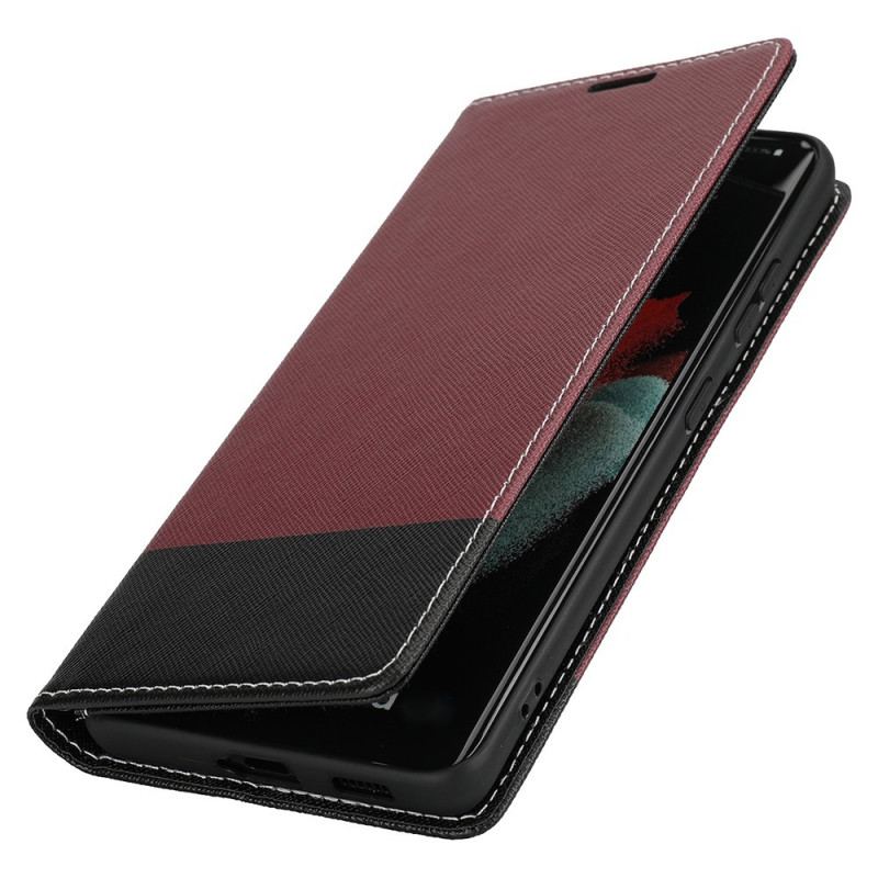 Capa De Celular Para Samsung Galaxy S21 Ultra 5G Flip Couro Sintético Texturizado Em Dois Tons